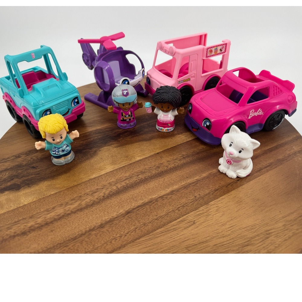 Fisher-Price Little People Barbie Vehicle Figure Set Pink Purple Teal 8pc Lot
